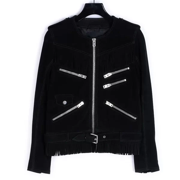 The Royals S02 Ophelia Pryce Collarless Black Suede Leather Jacket