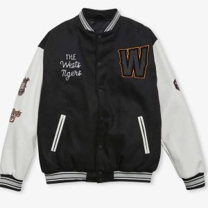 Wests Tigers 2023 NRL Black & White Varsity Jacket