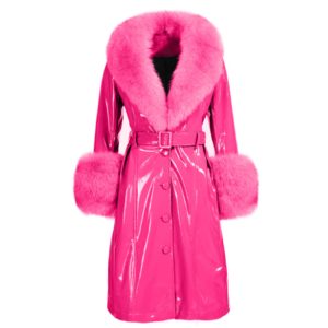 Women Faux Fur Patent Pu Shinning Multicolor Leather Coat