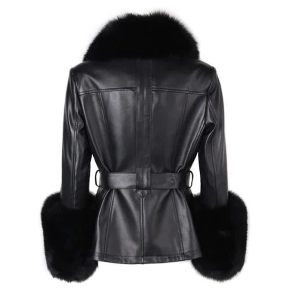 Women Fur Foxy Sheepskin Leather Black Short Coat