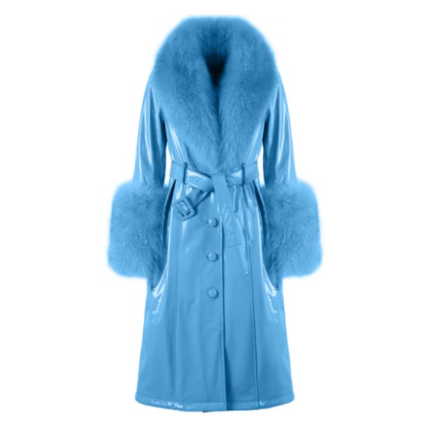 Women Fur Foxy Sheepskin Leather Blue Coat