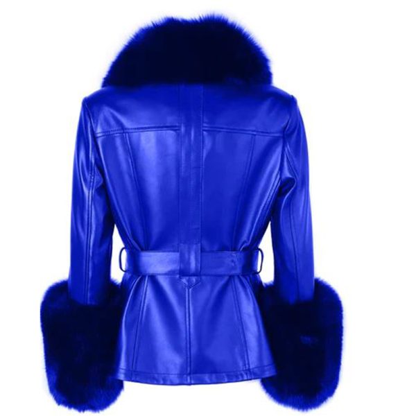 Women Fur Foxy Sheepskin Leather Blue Short Coat