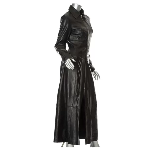 Women Matrix Long Length Genuine Leather Coat