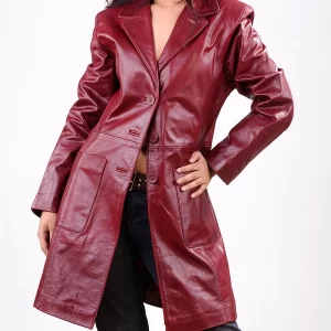 Womens Trench Red Leather Coat