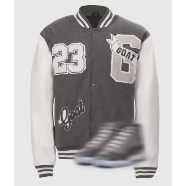 23 Goat Wool & Leather Gray Varsity Jacket