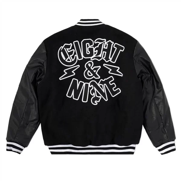 89 No Worries Varsity Wool & Leather Black Jacket