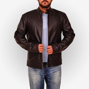 Alligator Motorcycle Brown Leather Jacket