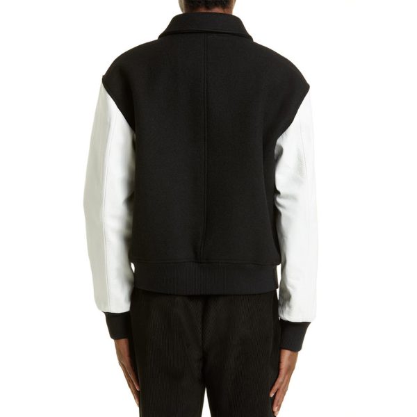 Ami Black and White Varsity Full-Snap Wool Leather Jacket