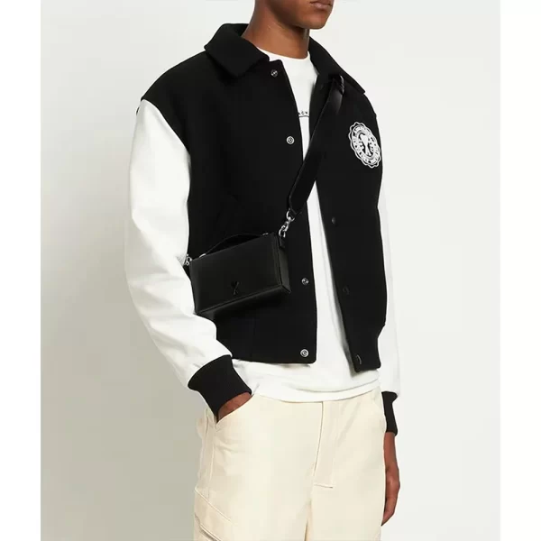 Ami Black and White Wool & Leather Varsity Jacket