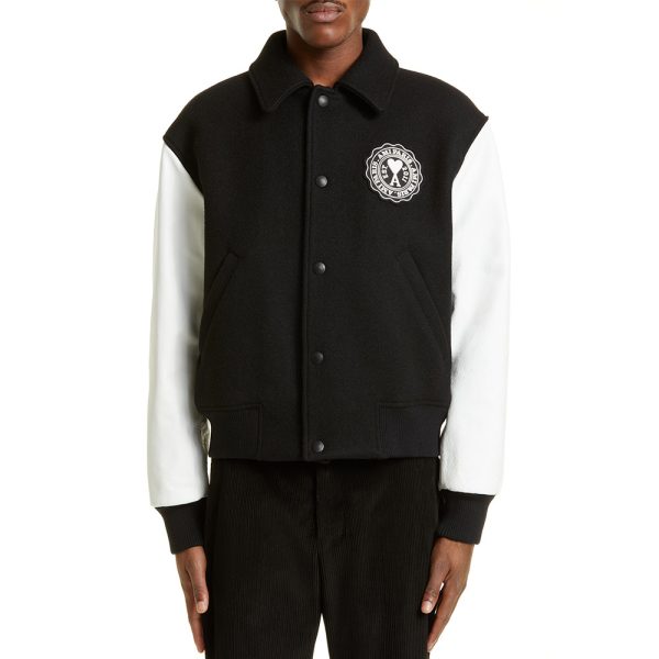 Ami Black and White Wool Varsity Jacket