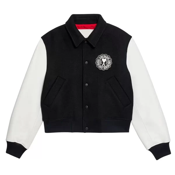 Ami Black and White Wool Varsity Jacket