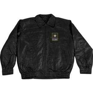 Army Star Logo Leather Black Bomber Jacket