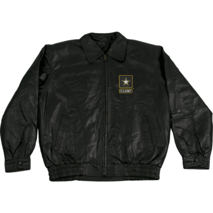 Army Star Logo Leather Black Bomber Jacket