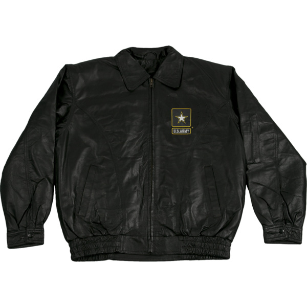 Army Star Logo Leather Black Bomber Jacket