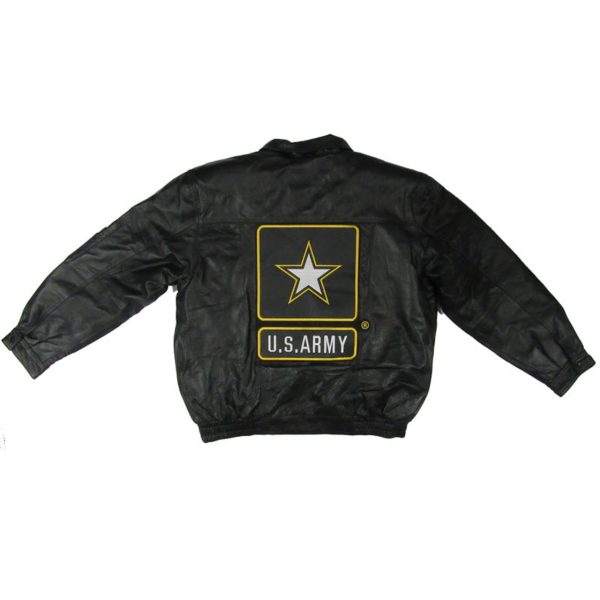 Army Star Logo Leather Bomber Black Jacket