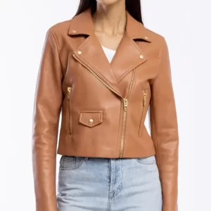 Average Joe Ashley Olivia Fisher Brown Leather Jacket