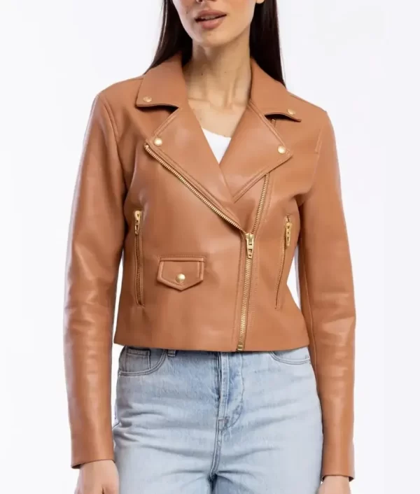 Average Joe Ashley Olivia Fisher Brown Leather Jacket