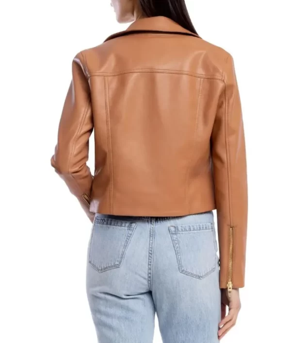 Average Joe S01 Jennifer Washington Cropped Biker Brown Leather Jacket