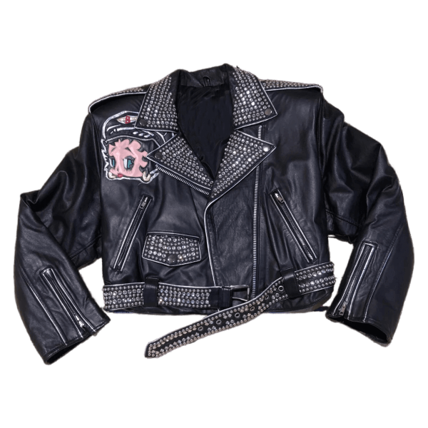 Betty Boop Studded Biker Black Leather Jacket