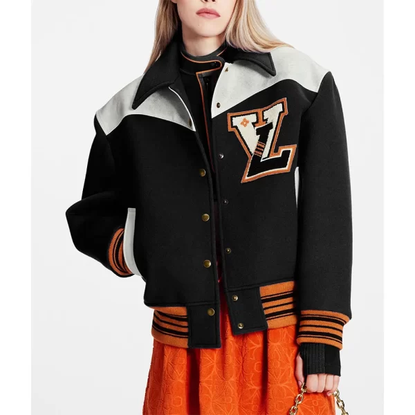 Black Cashgora LV Wool Varsity Jacket