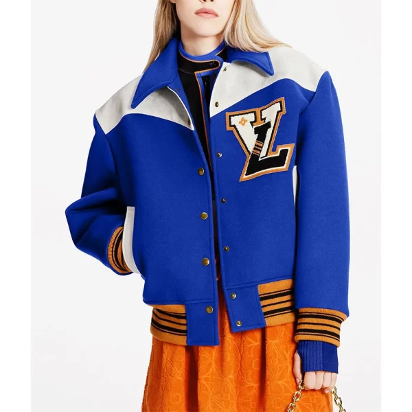 Blue Cashgora LV Wool Varsity Jacket