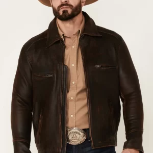 Cattle Cowhide Leather Dark Brown Jacket