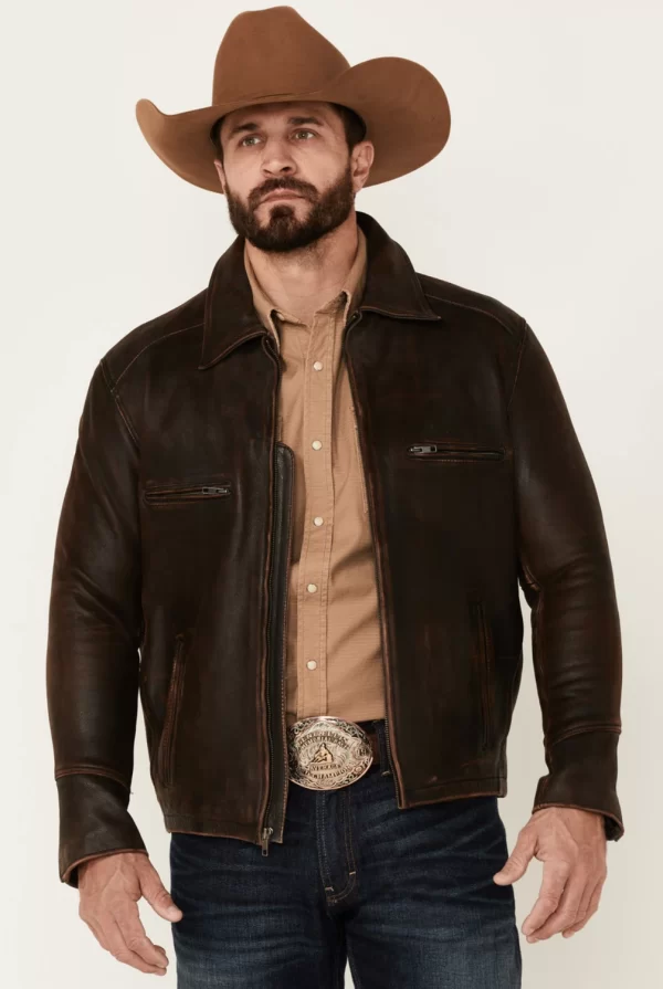 Cattle Cowhide Leather Dark Brown Jacket