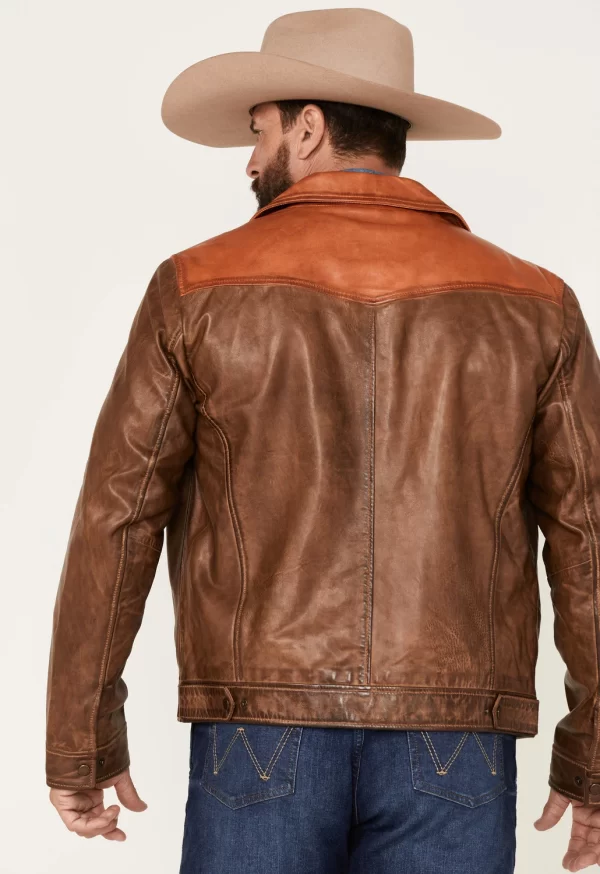 Country Cowboy Goldrush Color Block Leather Jacket