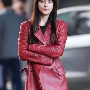 Dakota Johnson Madame Web Maroon Leather Jacket