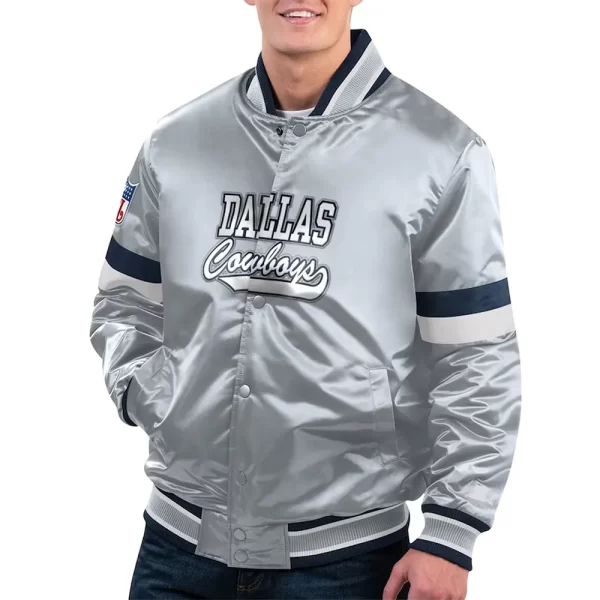 Dallas Cowboys Home Game Silver Satin Silver Jacket