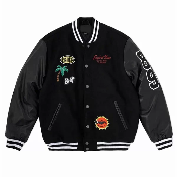 Eight & Nine No Worries Black Letterman Jacket