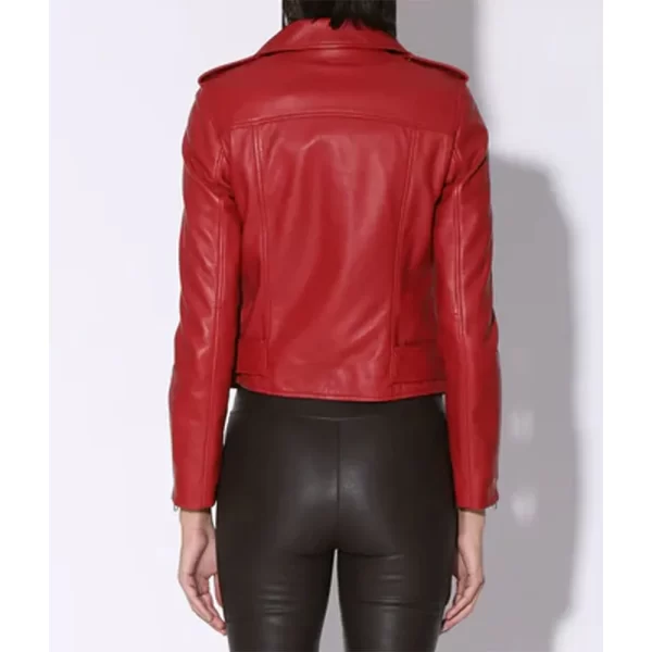 Gemma Chan The Afterparty S02 Zoe Red Leather Moto Jacket