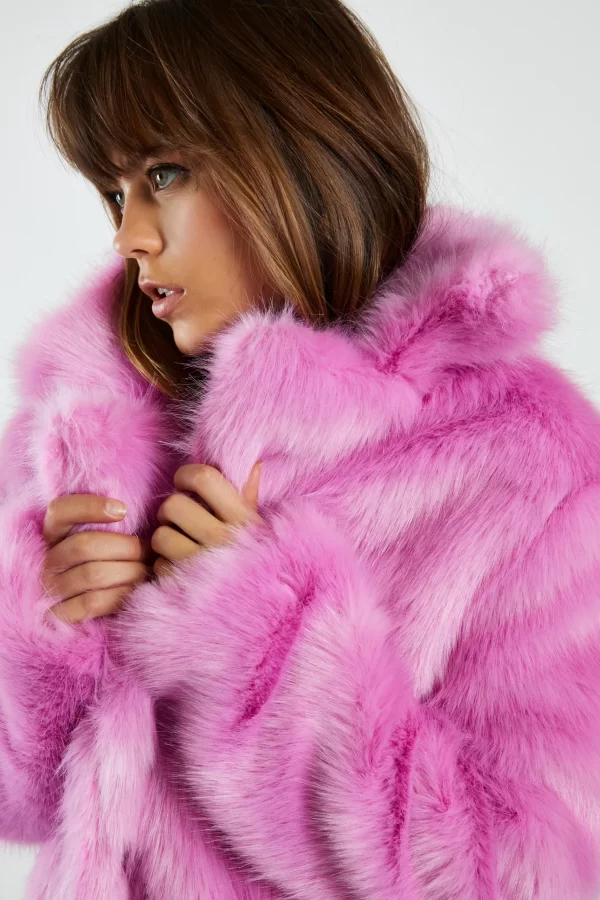 Glamorous Hot Pink Faux Fur With Lapel Collar Coats