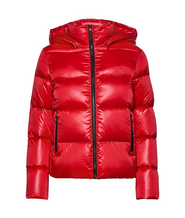 Glossy Hooded Red Puffer Jacket