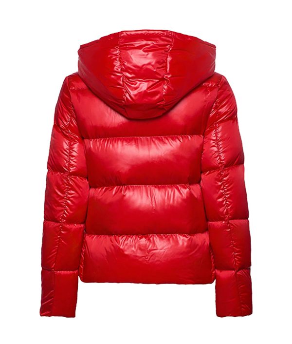 Glossy Red Hooded Puffer Jacket