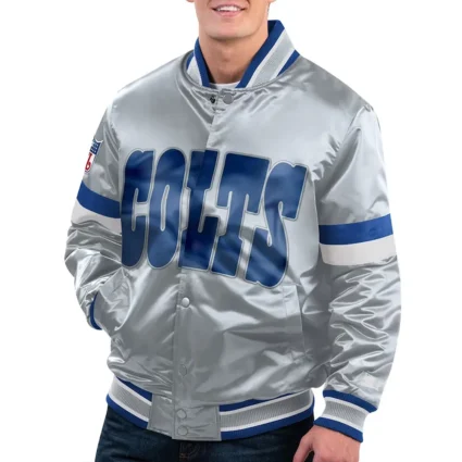 Indianapolis Colts Gridiron Classics Home Game Gray Satin Jacket