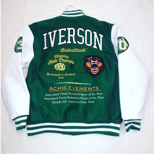 Iverson Duke Dennis Green and White Varsity Wool & Leather Jacket