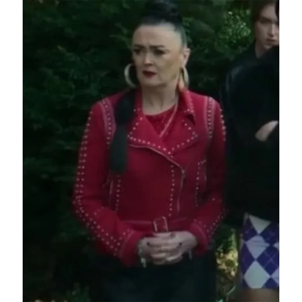 Joanna Higson Brassic Sugar Studded Red Suede Leather Jacket