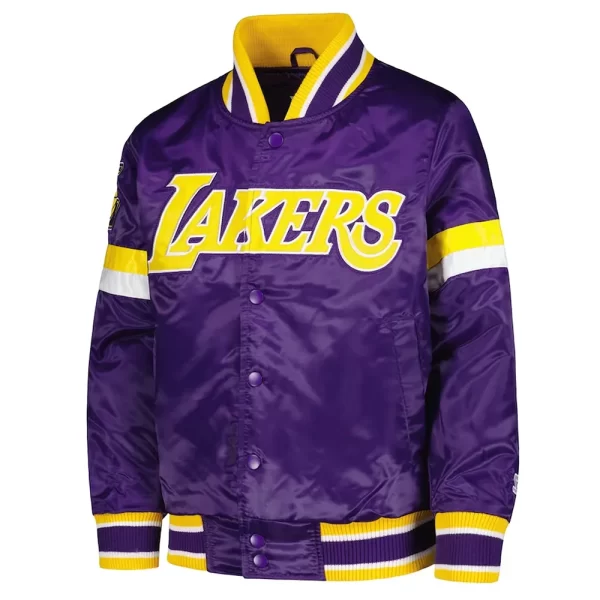 LA Lakers Home Game Purple Satin Varsity Jacket