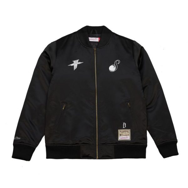 M&N X Suga Glitch Bomber Golden State Warriors Black Jacket