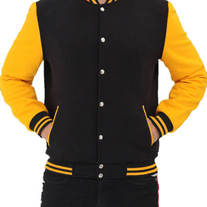 Men’s Baseball Varsity Black and Yellow Bomber Jacket