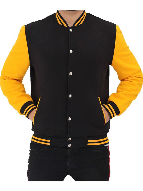 Men’s Baseball Varsity Black and Yellow Bomber Jacket