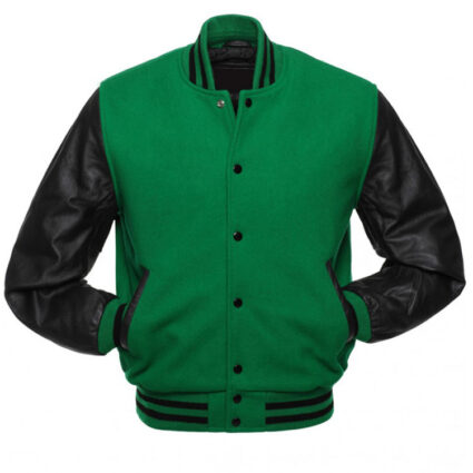 Men’s Black and Green Wool Varsity Bomber Jacket