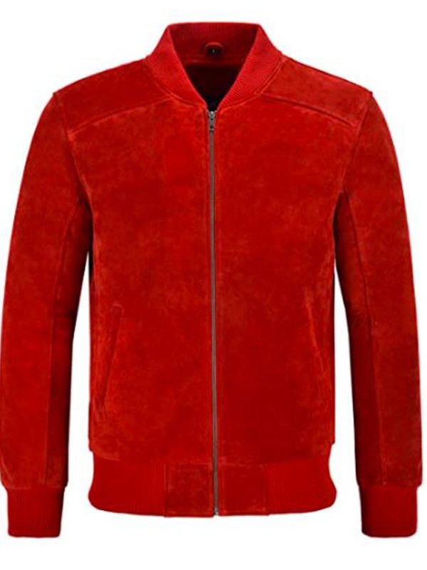 Men’s Bomber 70’s Red Suede Leather Jacket