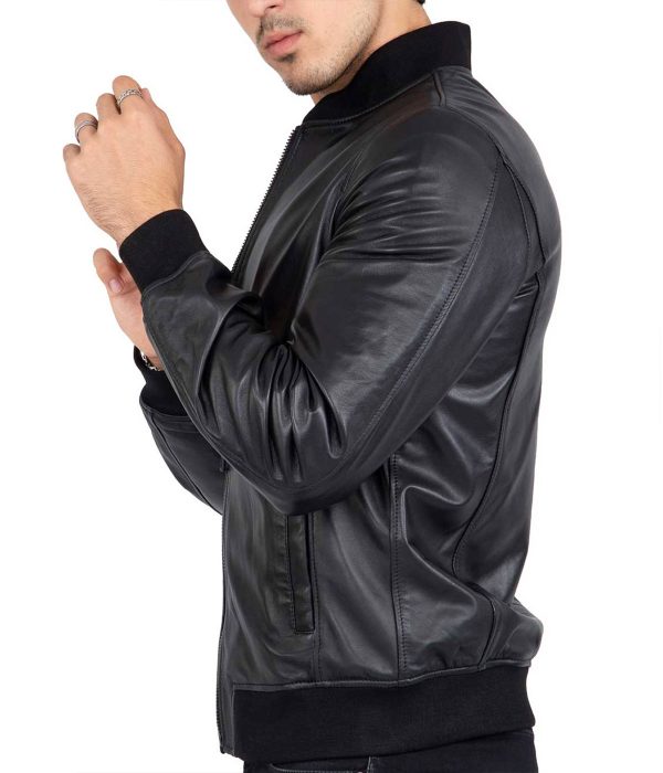 Men’s Bomber Black Leather Jacket