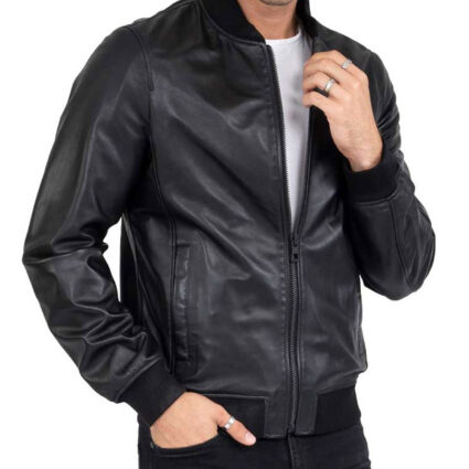 Men’s Bomber Black Real Leather Jacket