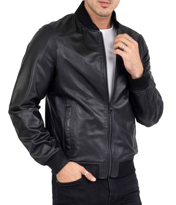 Men’s Bomber Black Real Leather Jacket