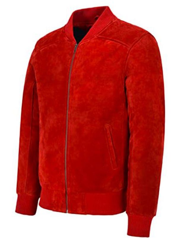 Men’s Bomber Classic 70’s Red Suede Leather Jacket