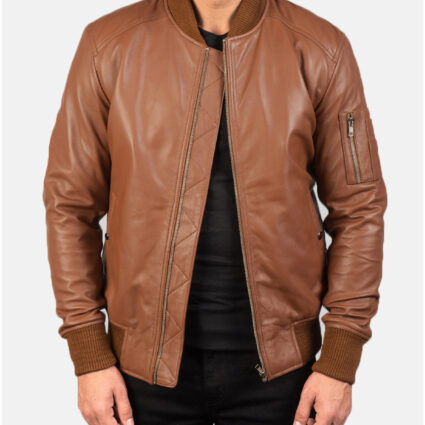 Men’s Bomber MA-1 Flight Brown Leather Jacket