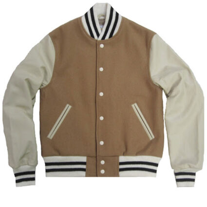 Men’s Bomber Varsity Camel Cream Wool Jacket